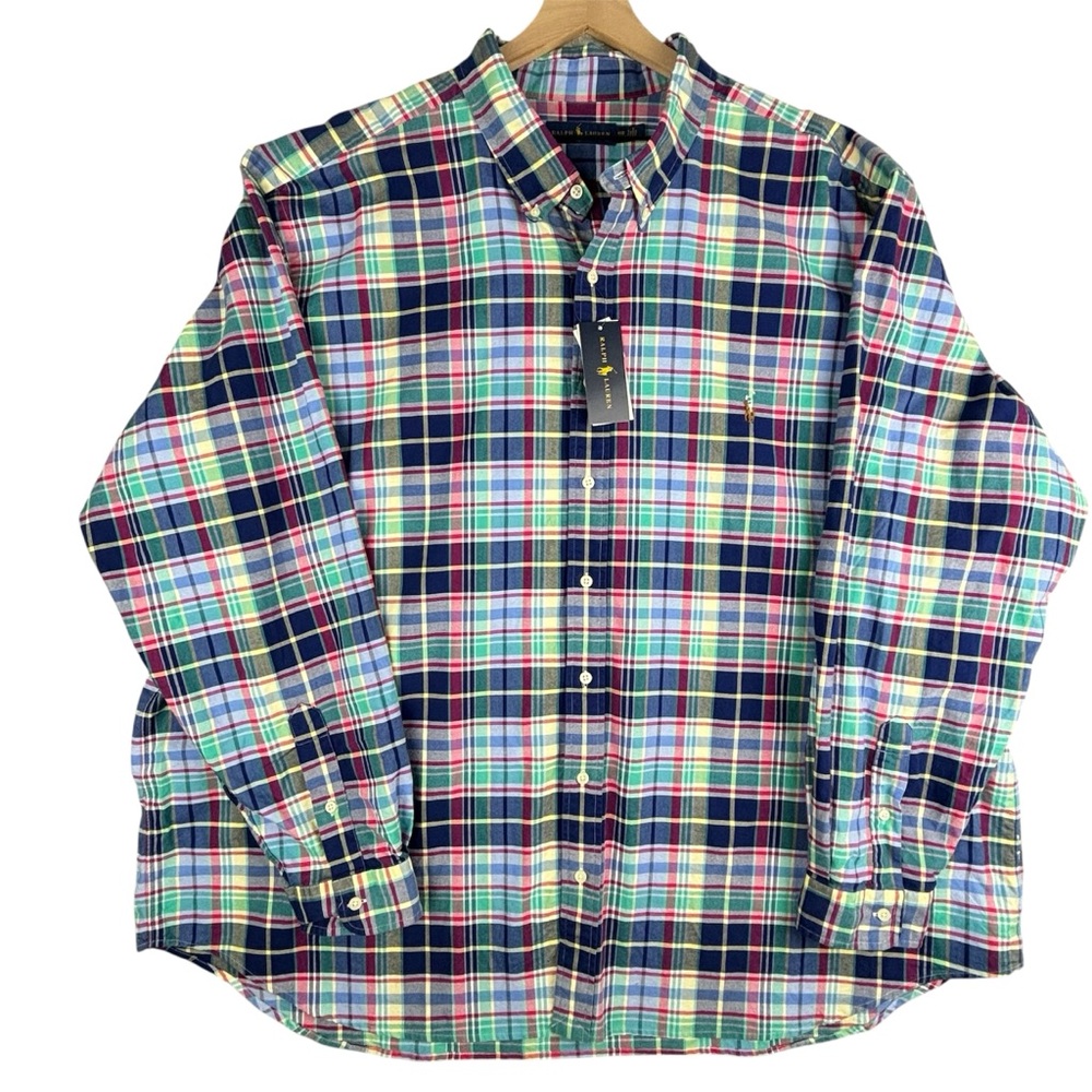 Ralph Lauren Shirt Mens‎ 4XB Big Blue Multi Plaid Polo Oxford Pony NWT